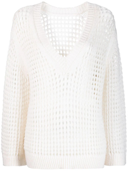  Dorothee Schumacher V-neck Open-knit Sweatshirt - White 