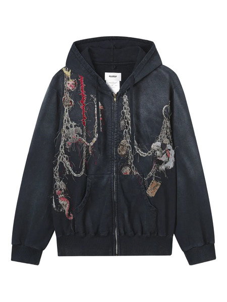  Doublet Embellished Zip-up Hoodie - Grey 