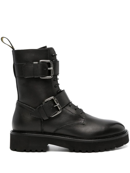  Doucal's Buckled Lace-up Leather Boots - Black 