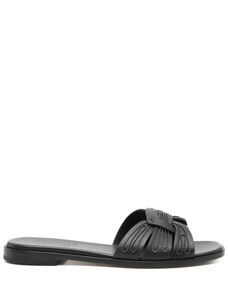  Doucal's Leather Flat Sandals - Black 