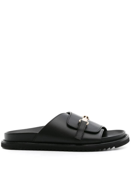  Doucal's Logo-buckle Leather Slides - Black 