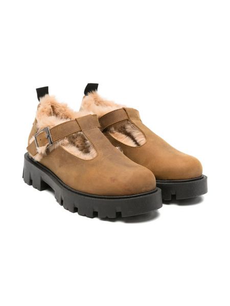  Douuod Kids Fur-lined Buckle Loafers - Brown 