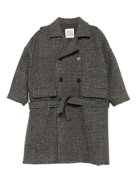 Douuod Kids Gingham Belted Double-breasted Coat - Brown 