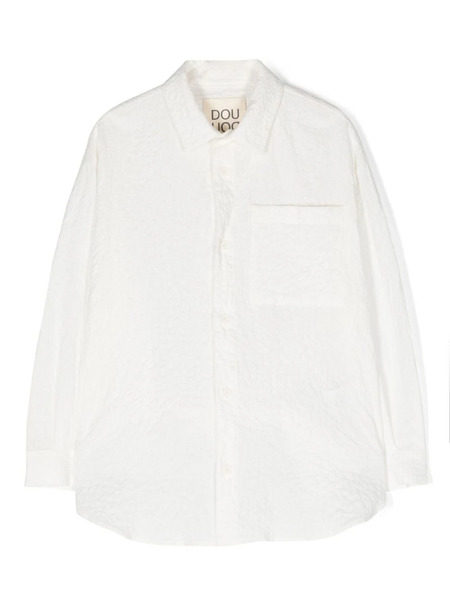  Douuod Kids Seersucker Drop-shoulder Shirt - White 