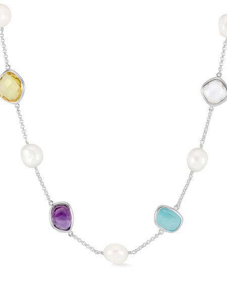  Dower And Hall Candy Gemstone And Baroque Pearl Necklace - Silver 