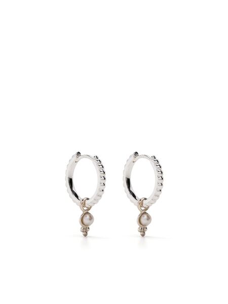  Dower And Hall Dotty Pearl Charm Hoops - Silver 