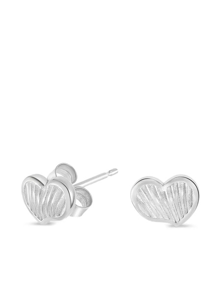  Dower And Hall Humbug Heart Studs Ribbed Earrings - Silver 