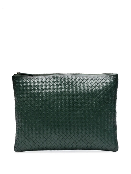  Dragon Diffusion A4 Interwoven Leather Clutch Bag - Green 