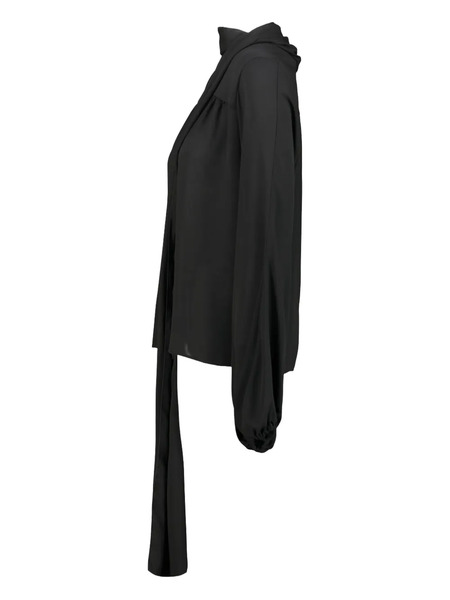  Drhope Scarf-collar Long-sleeve Blouse - Black 