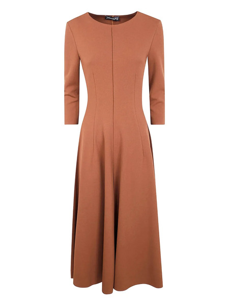  Drhope Three-quarter Sleeve Flared Dress - Brown 