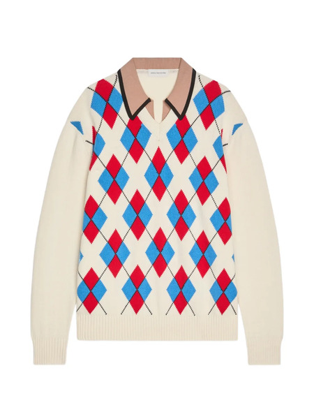  Dries Van Noten Argyle Collared Sweater - White 
