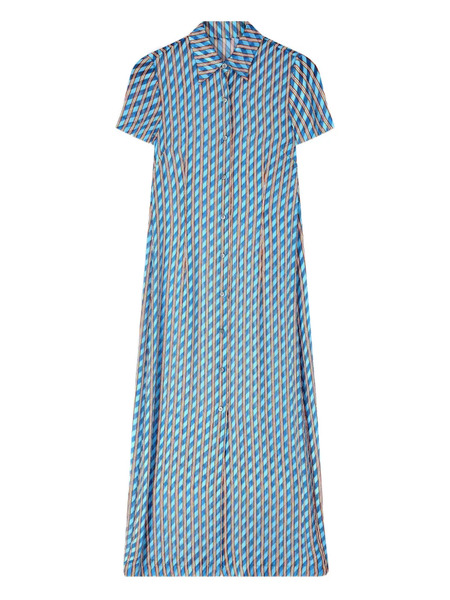  Dries Van Noten Devoré Shirt Midi Dress - Blue 