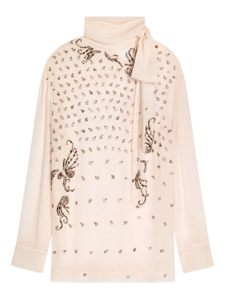  Dries Van Noten Embellished Tie-neck Blouse - Pink 
