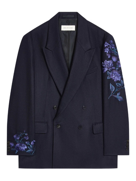  Dries Van Noten Floral-embroidered Double-breasted Blazer - Blue 