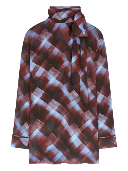  Dries Van Noten Geometric-print Tie-neck Blouse - Red 