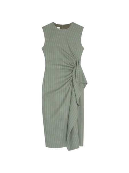  Dries Van Noten Pinstripe Ruffle Midi Dress - Green 