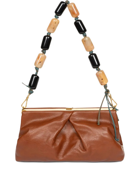  Dries Van Noten Pleated Beaded Leather Clutch Bag - Brown 
