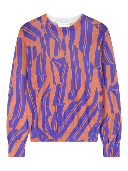  Dries Van Noten Printed Cotton Sweater - Purple 
