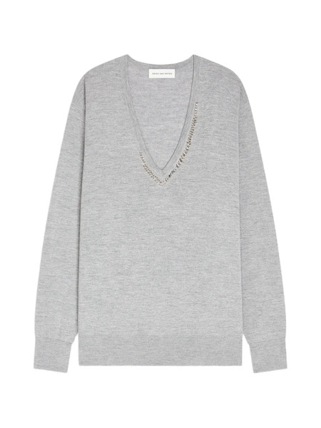  Dries Van Noten V-neck Embellished Sweater - Grey 