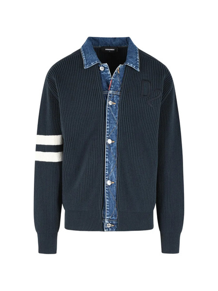  Dsquared2 Denim-collar Ribbed Cardigan - Blue 