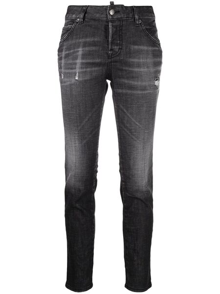  Dsquared2 Distressed-effect Logo-patch Denim Jeans - Black 