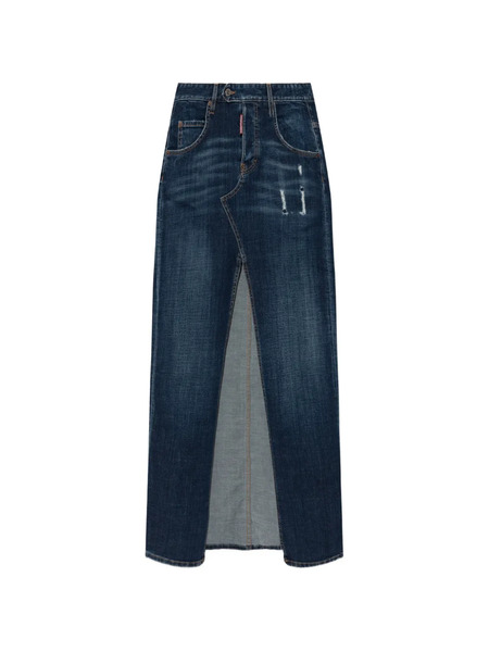  Dsquared2 Distressed Slit Maxi Skirt - Blue 