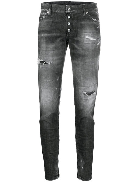  Dsquared2 Distressed Zipped Ankle Skinny Trousers - Black 