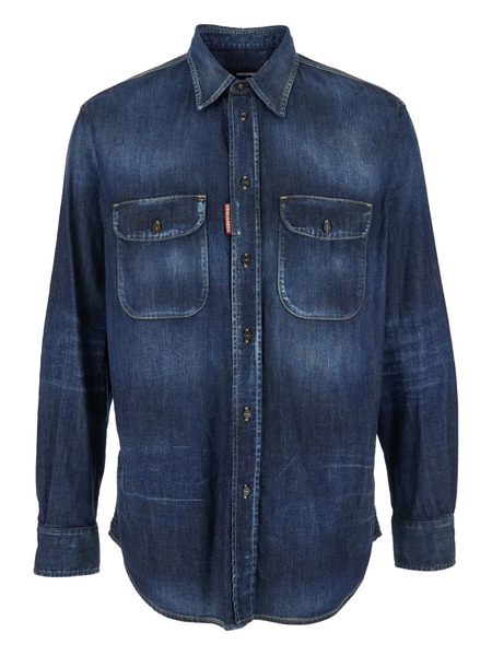  Dsquared2 Double-pockets Elbow-patched Denim Shirt - Blue 