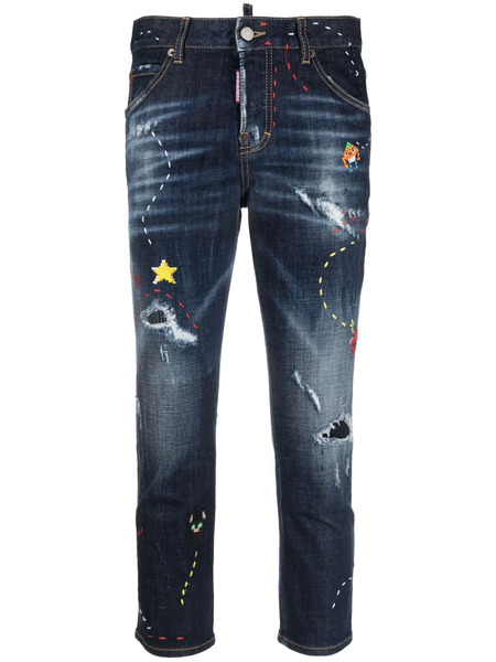  Dsquared2 Embroidered-design Cropped Jeans - Blue 