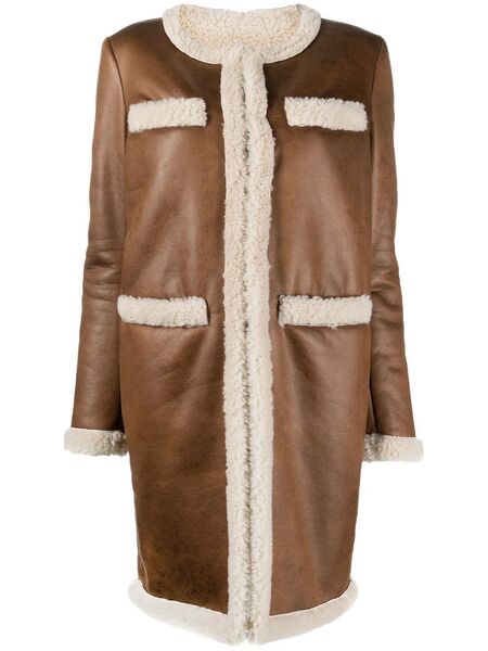  Dsquared2 Faux-shearling Collarless Coat - Brown 