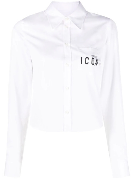  Dsquared2 Icon Print Cropped Cotton Shirt - White 