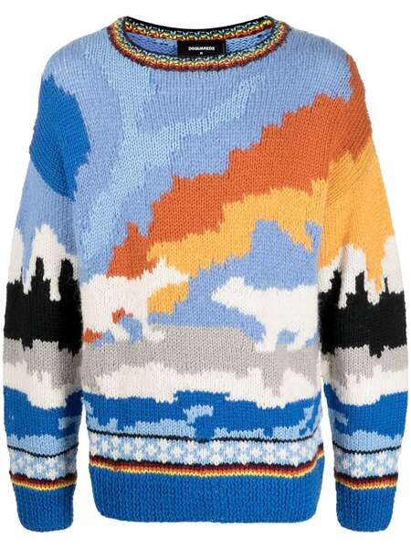  Dsquared2 Intarsia-knit Design Jumper - Blue 