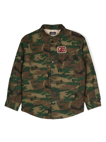  Dsquared2 Kids Camouflage-pattern Logo-patch Shirt - Green 