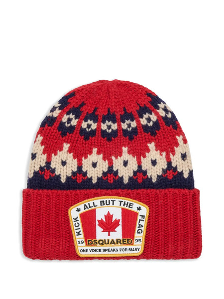  Dsquared2 Kids Canadian Flag Knitted Beanie Hat 