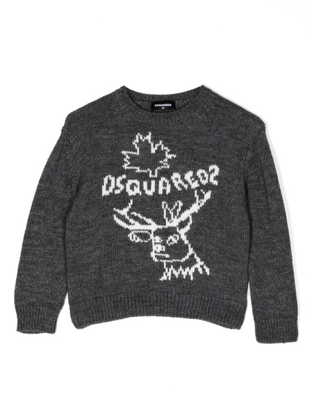  Dsquared2 Kids Intarsia-knit Logo Crew-neck Jumper - Grey 