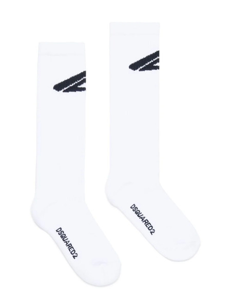  Dsquared2 Kids Intarsia Knitted-logo Ribbed Socks - White 