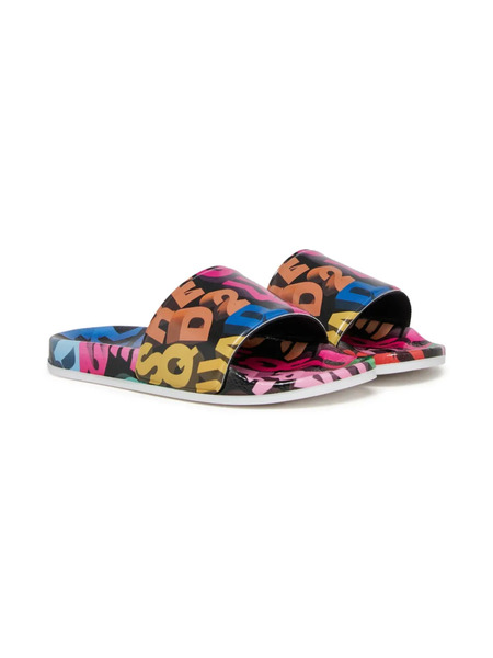 Dsquared2 Kids Lettering Slide Sandals - Black 