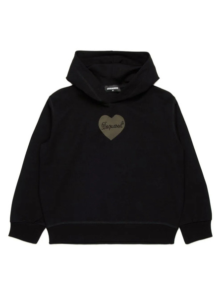  Dsquared2 Kids Mesh-heart Rhinestone-logo Hoodie - Black 