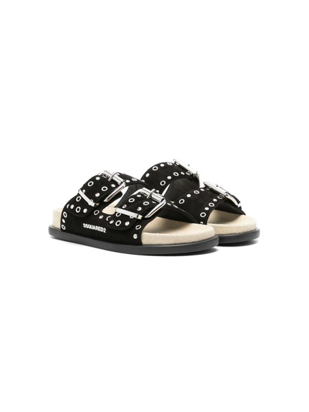  Dsquared2 Kids Stud-embellished Suede Slides - Black 