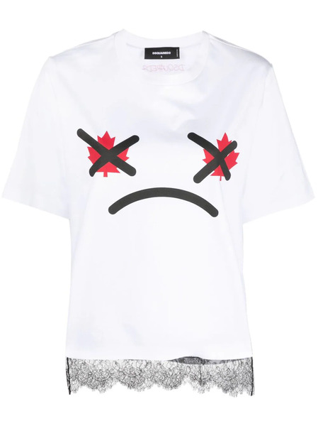  Dsquared2 Lace-trim Graphic-print T-shirt - White 