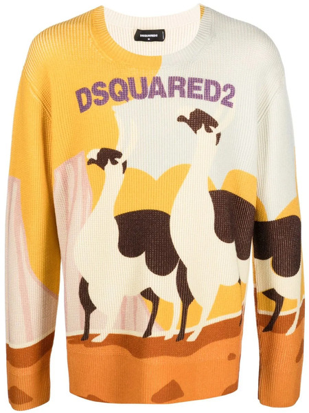  Dsquared2 Llama Country Knitted Jumper - Yellow 