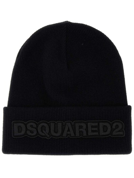  Dsquared2 Logo-appliqué Wool Beanie - Black 