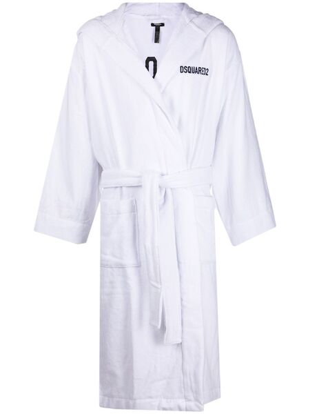  Dsquared2 Logo Embroidered Bath Robe - White 
