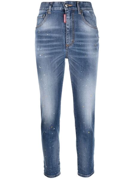  Dsquared2 Paint-splatter Skinny Cropped Jeans - Blue 