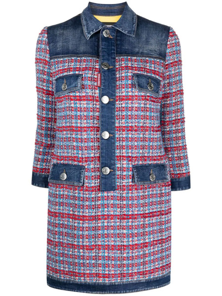  Dsquared2 Panelled Tweed Denim Mini Dress - Blue 