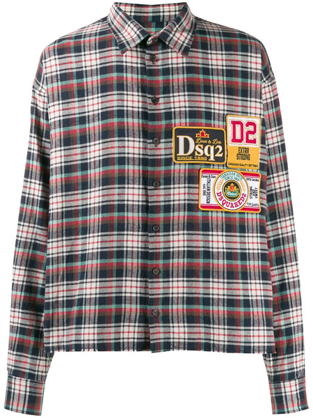  Dsquared2 Plaid Logo Patch Shirt - Blue 