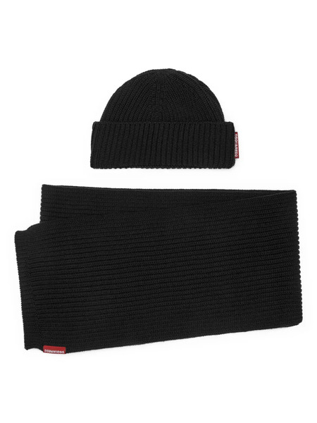  Dsquared2 Ribbed Beanie And Scarf Set - Black 