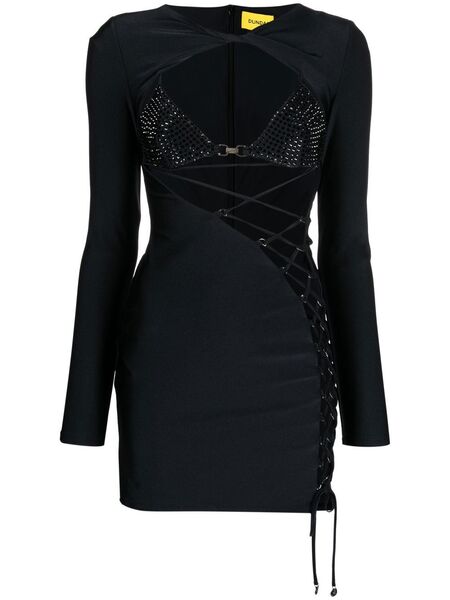  Dundas Lace-up Mini Dress - Black 
