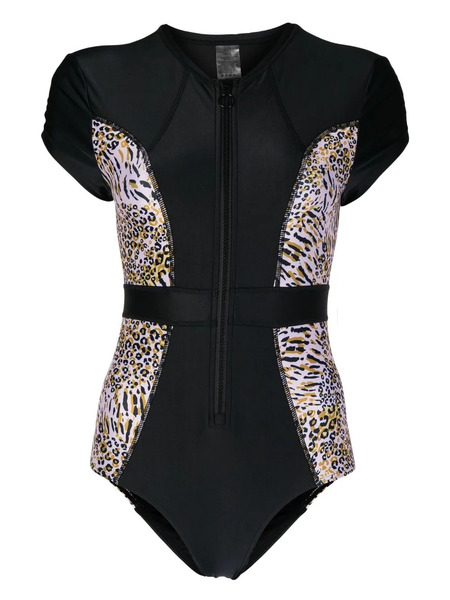  Duskii Leopard-print Cap-sleeve Spring Suit - Black 