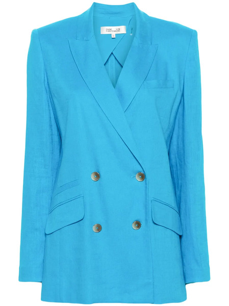 Dvf Diane Von Furstenberg Chambray Double-breasted Blazer - Cerulean Blue 